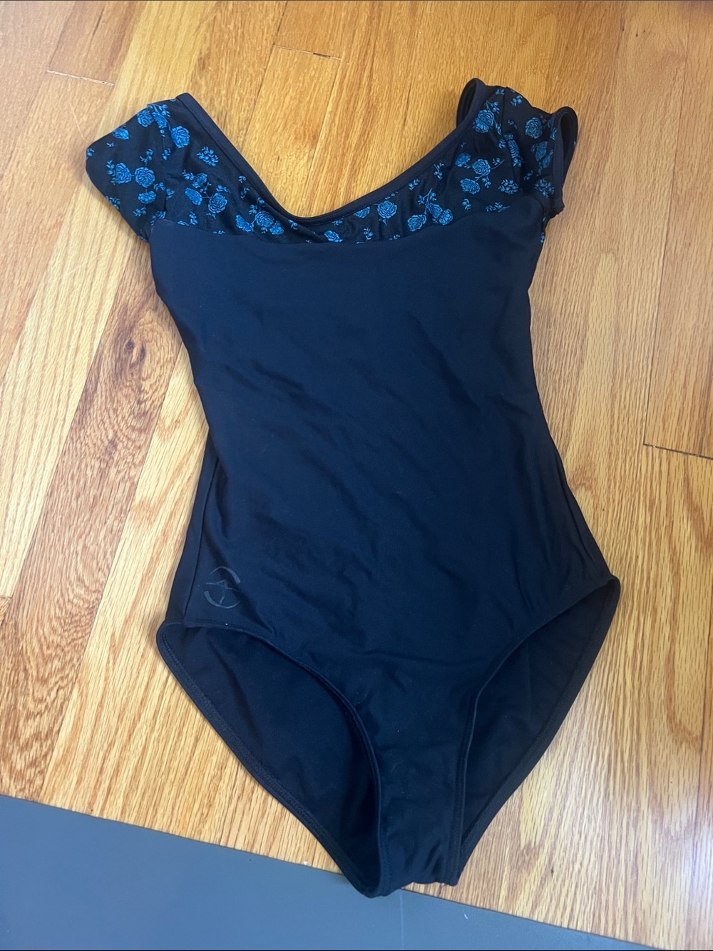 Women’s XS Black Leotard with Blue Flowers